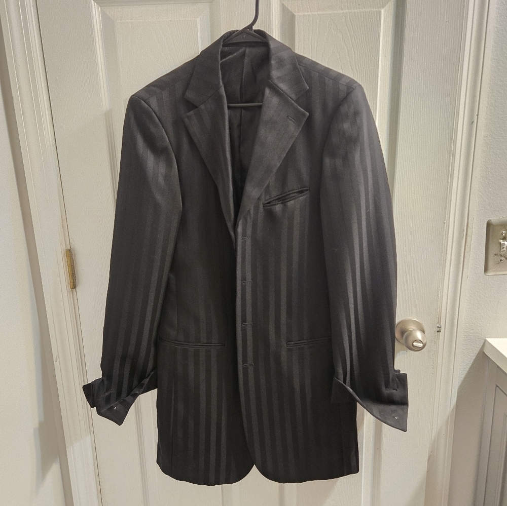 Vtg Pinstripe Blazer 38R FALCONE Black Stripes Single-Breasted Long Style Jacket
